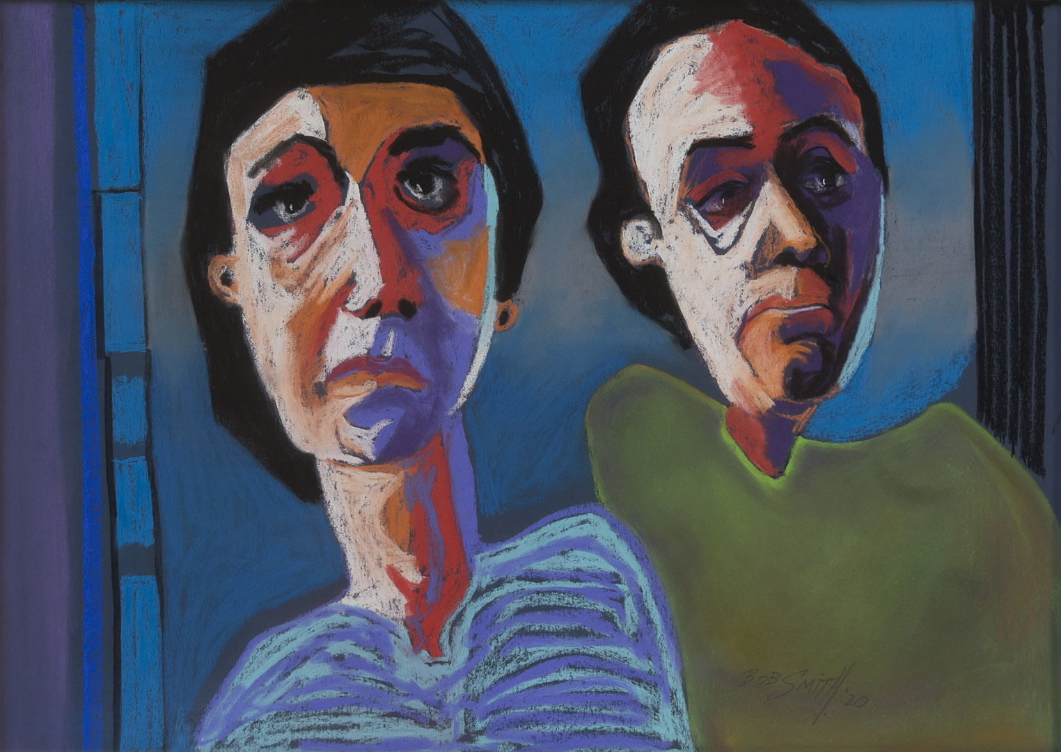 Man and Woman 2020 | Bob Smith | Soft pastels on paper | 77 x 94.5 cm framed in black | SOLD