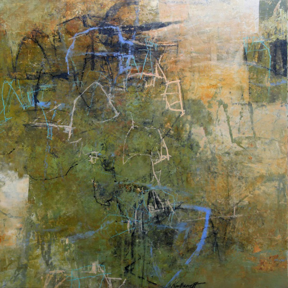 Light of Hope | Kym Barrett | Oils and cold wax medium on board | 62 x 62 cm framed in oak | $1500