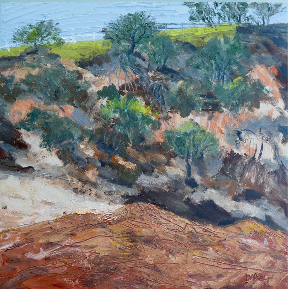 Point Perry, Coolum 2024 | Des Rolph | Oil on board | 32 x 32 cm, framed | $1,300