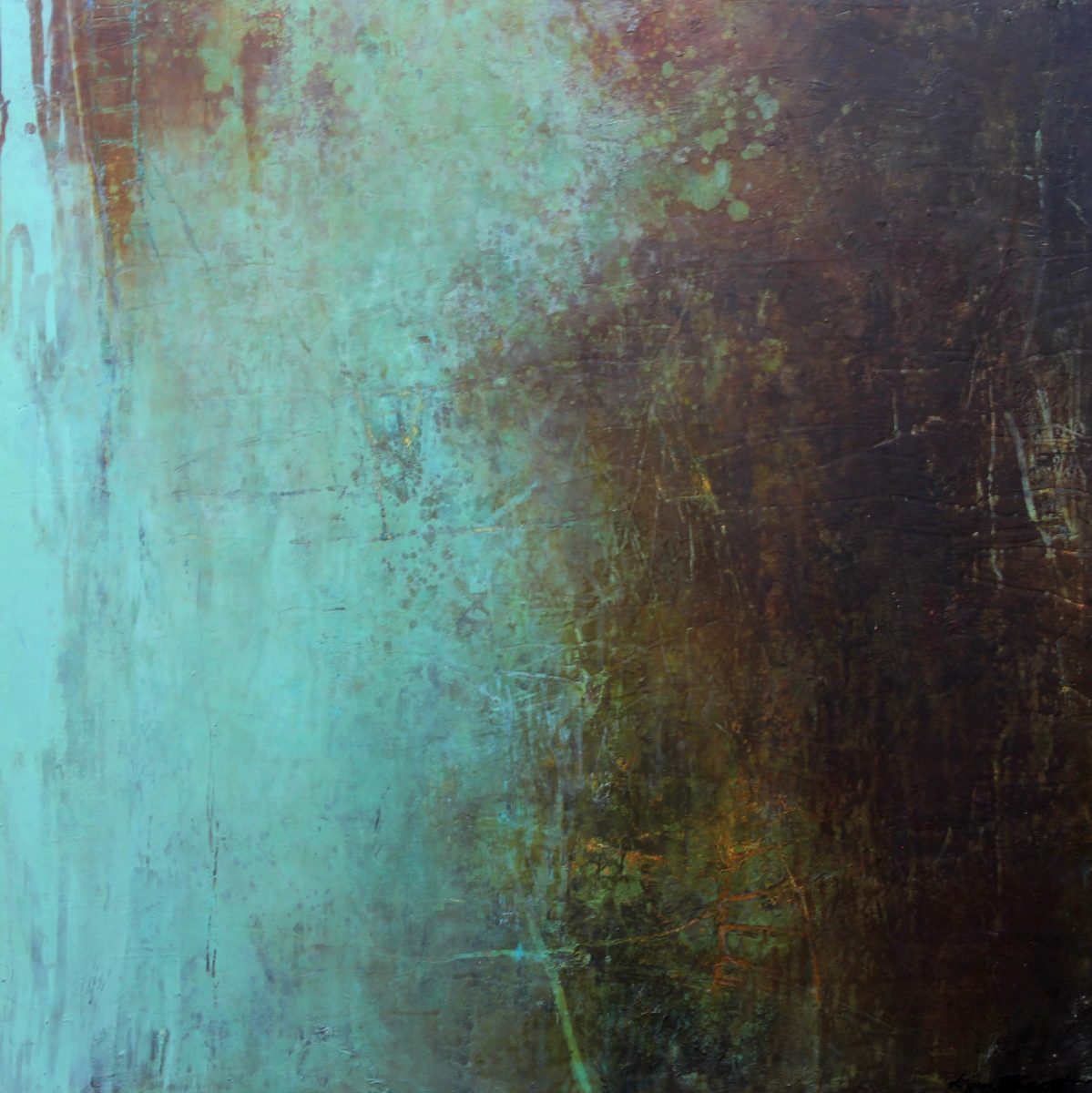 Ever Deeper There | Kym Barrett | Oils and cold wax medium on board | 62 x 62 cm framed in oak | $1500