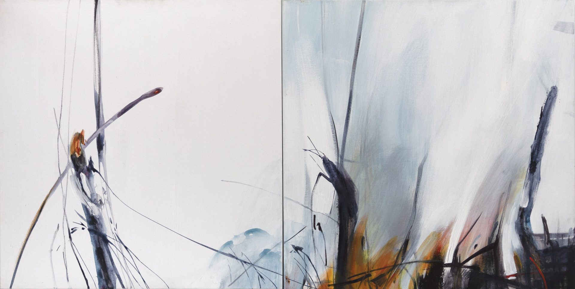 Smoke Haze II | Pam Walpole | Mixed media on canvas | 76 x 152 cm diptych. | $3300