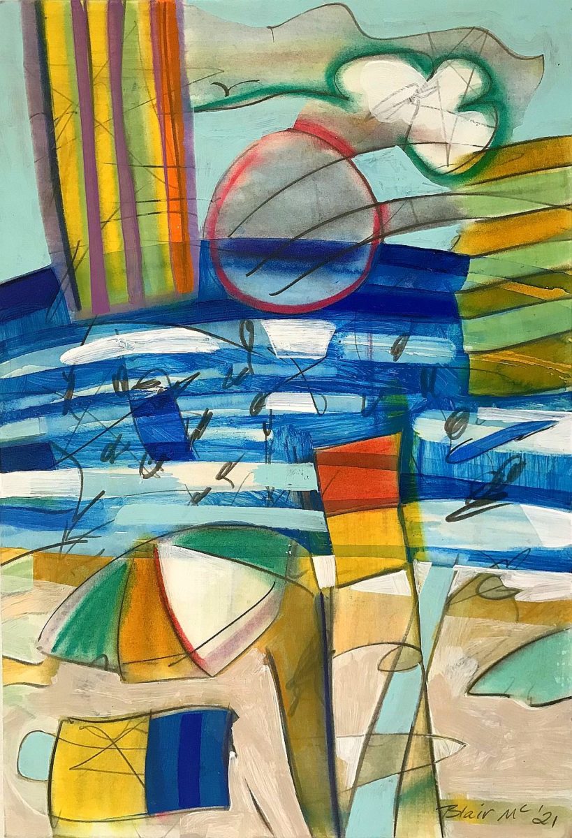 BEACH THINGS 2021 | Blair McNamara | Mixed media on paper | 82.5 x 64 cm, framed in oak with white mat under art glass | $1250