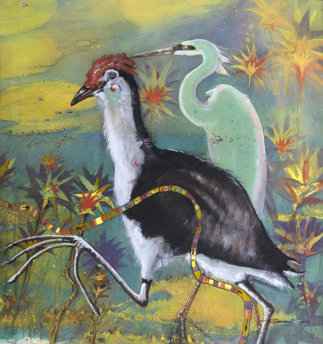 Jacana Yellow Waters | Rex Backhaus-Smith | Watercolour on paper | 127 x 121 cm, framed in white under art glass | $6500