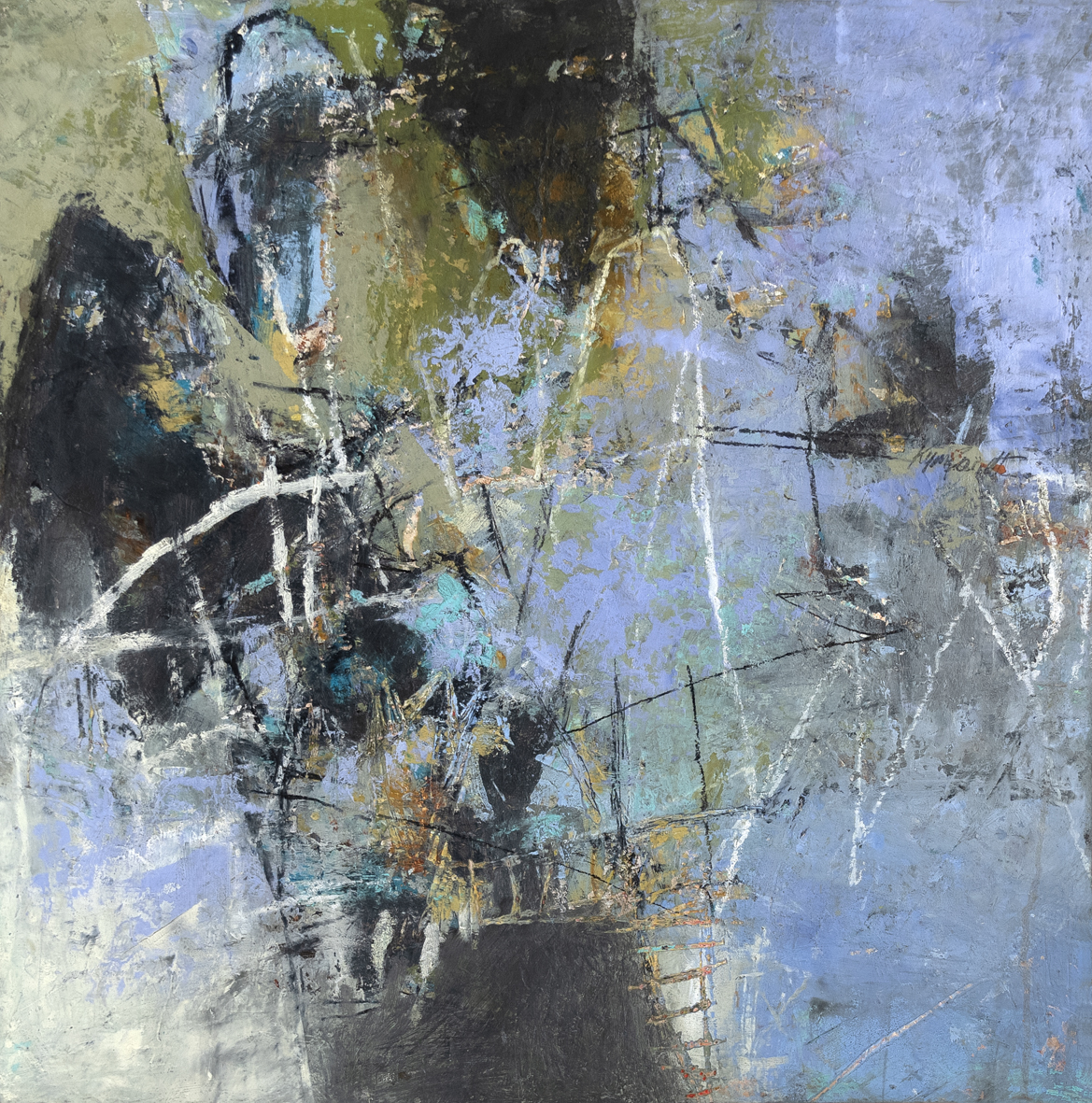 Landscape of Mirrors 2022 | Kym Barrett | Oils and cold wax medium on board | 48 x 48 cm, framed in dark-stained oak | $1100