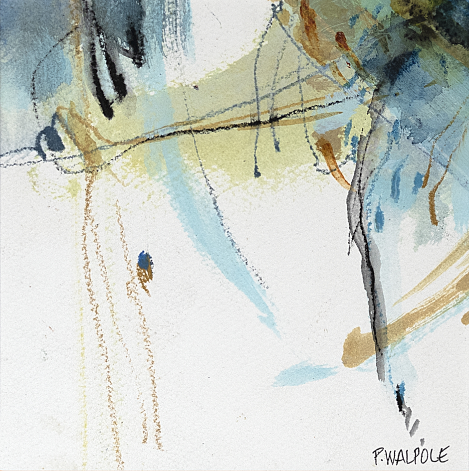 Dancing on water VII | Pam Walpole | Mixed media on paper | 39.5 x 37.5 cm, framed in dark-stained oak | $520