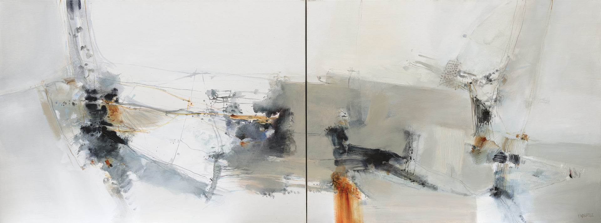 In Flood I & II | Pam Walpole | Mixed media on canvas diptych. | 91 x 244 cm | $6500