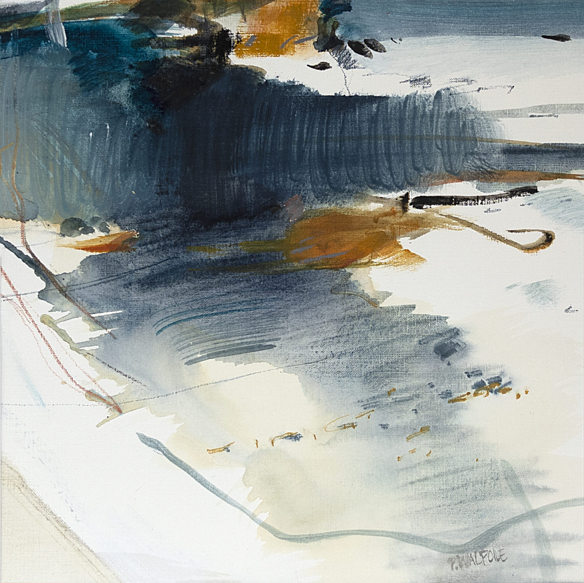 Seaview creek | Pam Walpole | Mixed media on paper | 60 x 60 cm, framed in white | $1100