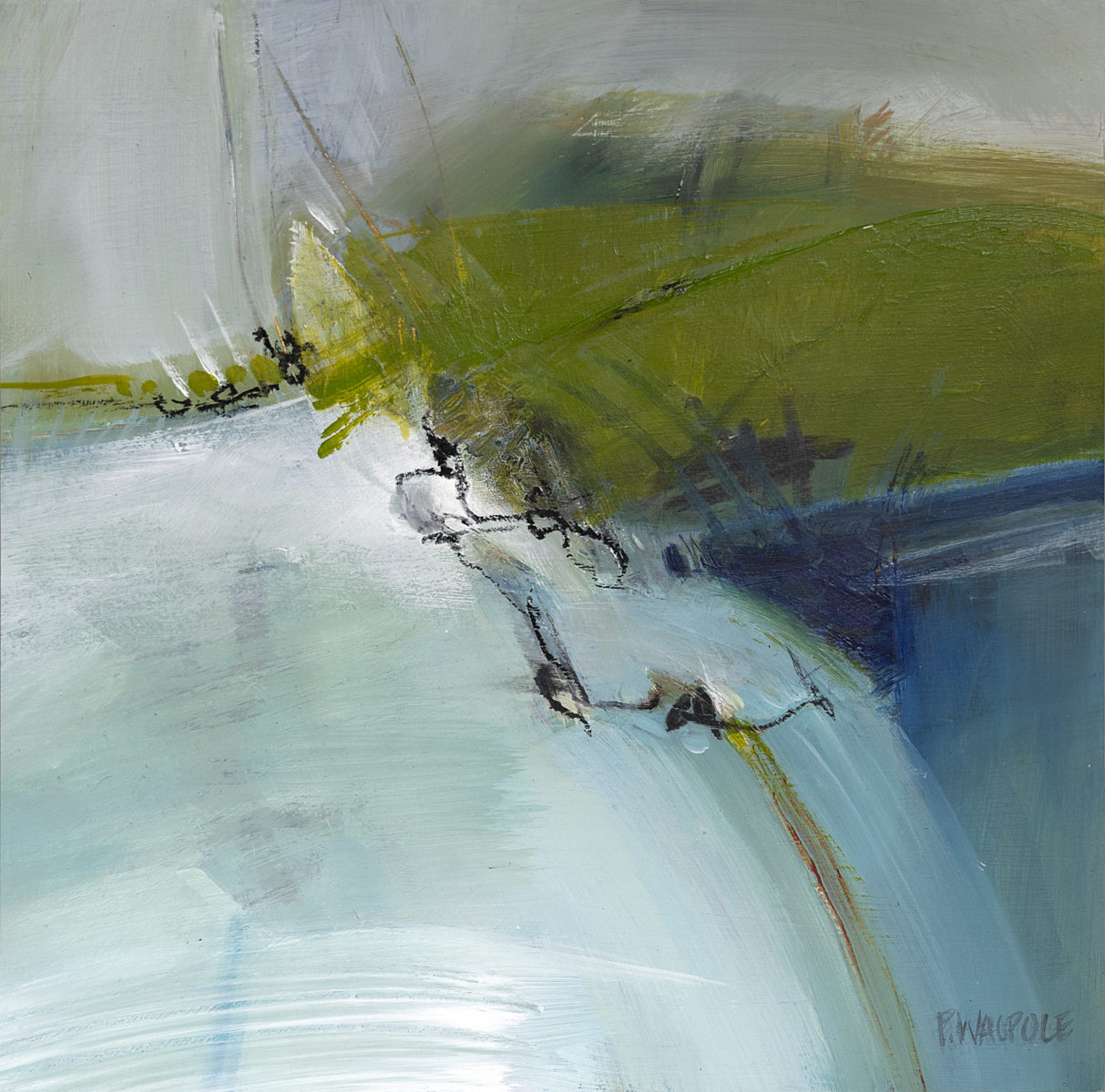 So green after rain | Pam Walpole | Mixed media on canvas on board | 35 x 35 cm, framed in aluminium | SOLD