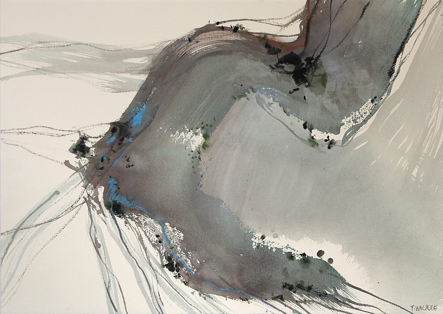 Swollen River II | Pam Walpole | Mixed media on paper | 70.5 x 83 cm, framed in dark-stained oak | SOLD