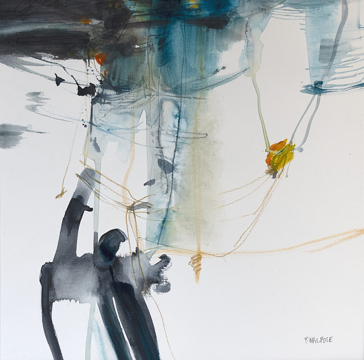 Where dragonflies flit | Pam Walpole | Mixed media on paper | 80 x 80 cm, framed in white | $1500