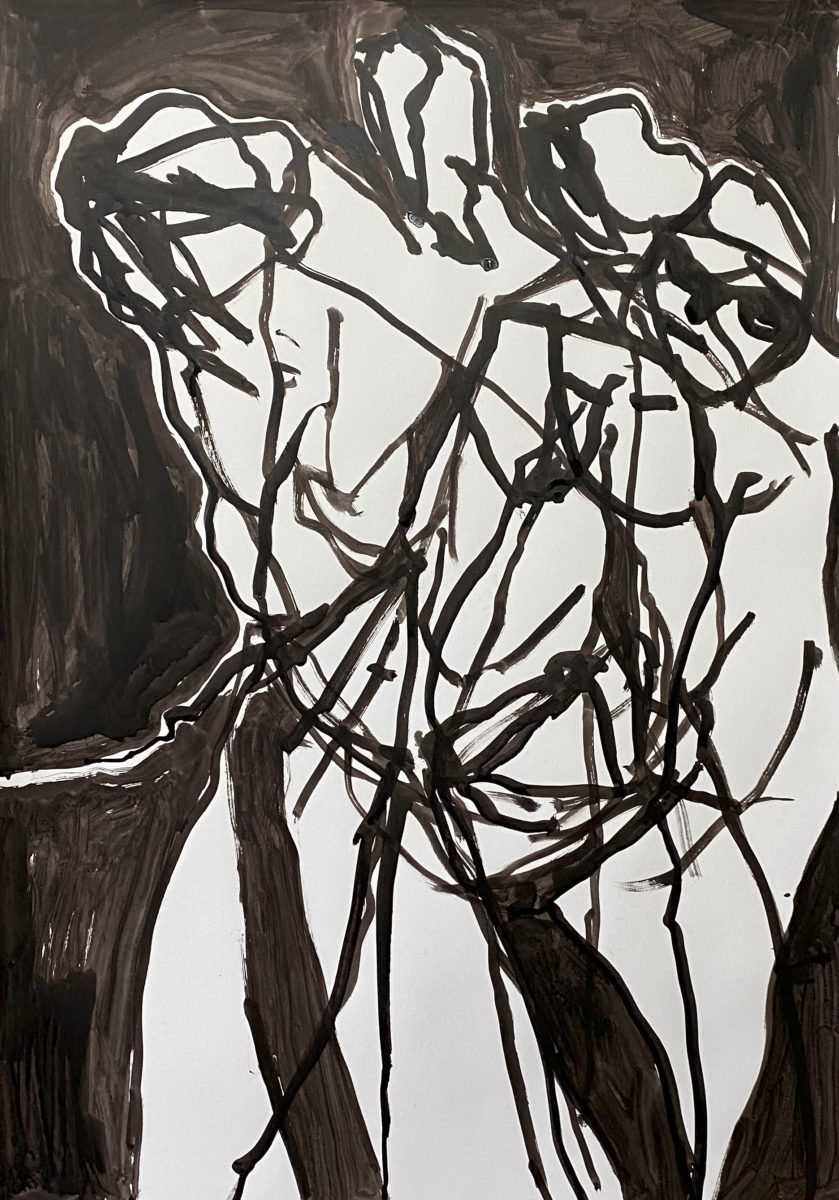 shedding without hurting (anyone) 2022 | ronniecay | Ink on paper | 126 x 95 cm, framed in black under art glass | $2750