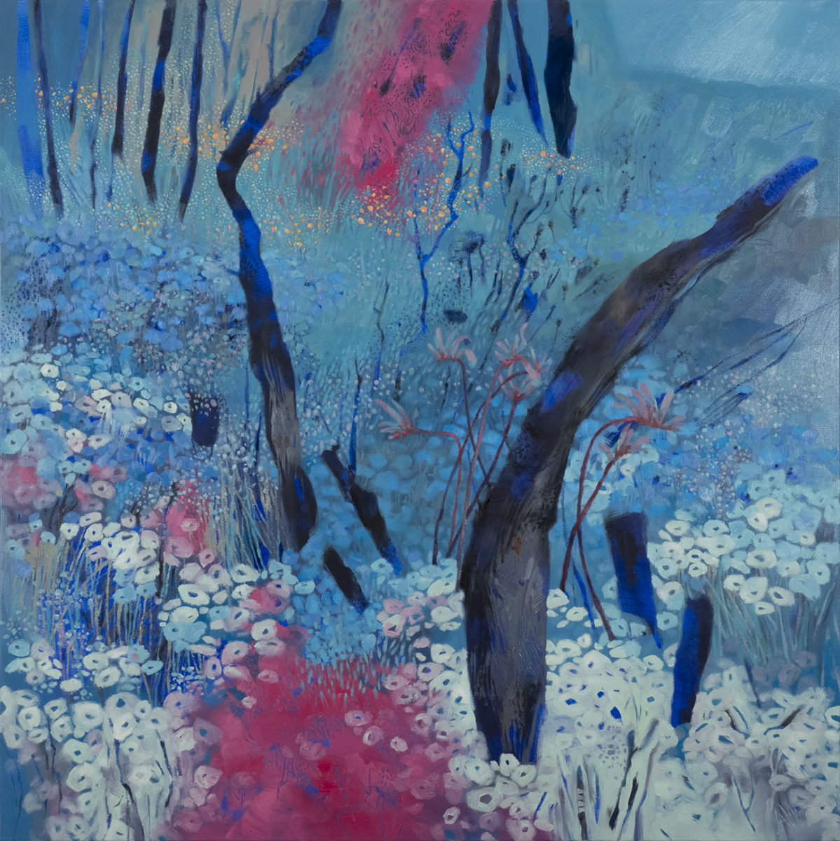 Blue spring and paper daisies 2022 | Adrienne Williams | Oil on canvas | 100 x 100 cm | SOLD