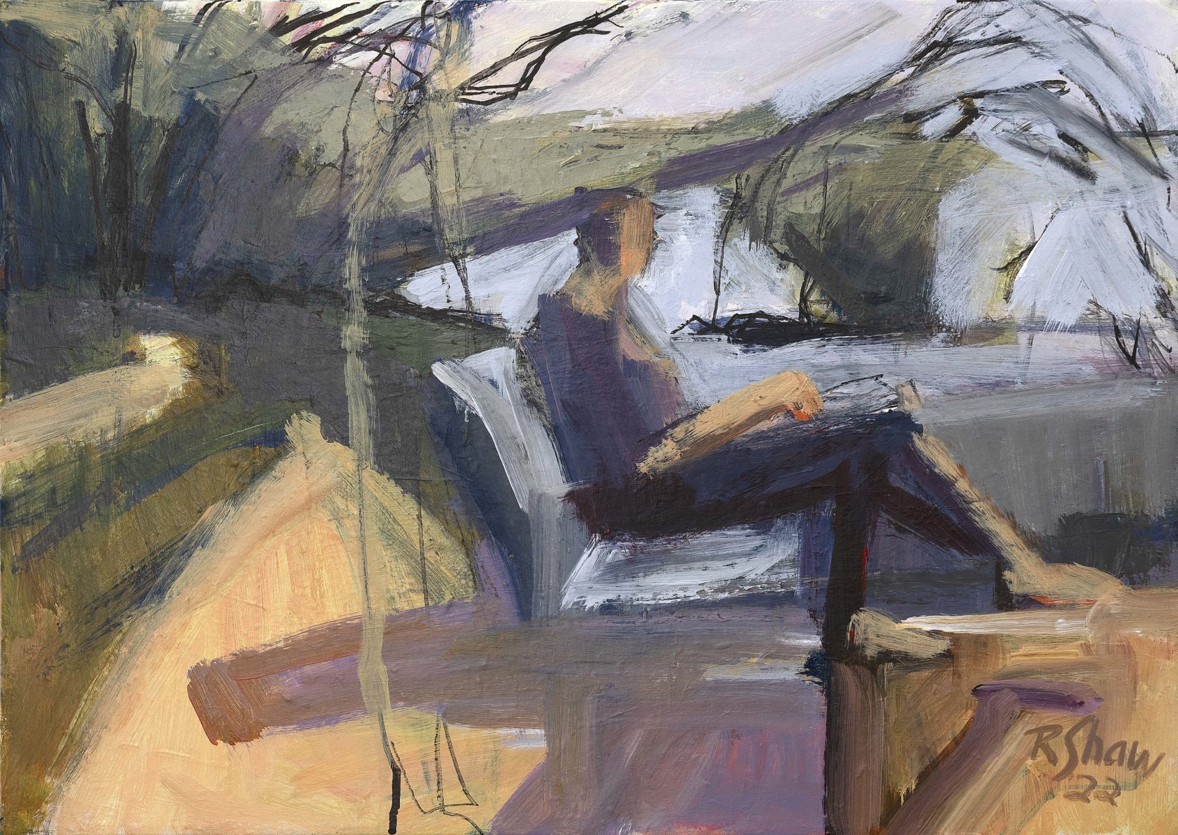 From where I sat 2022 | Robyn Shaw | Acrylic on canvas | 42.5 x 59 cm, framed in oak | $980