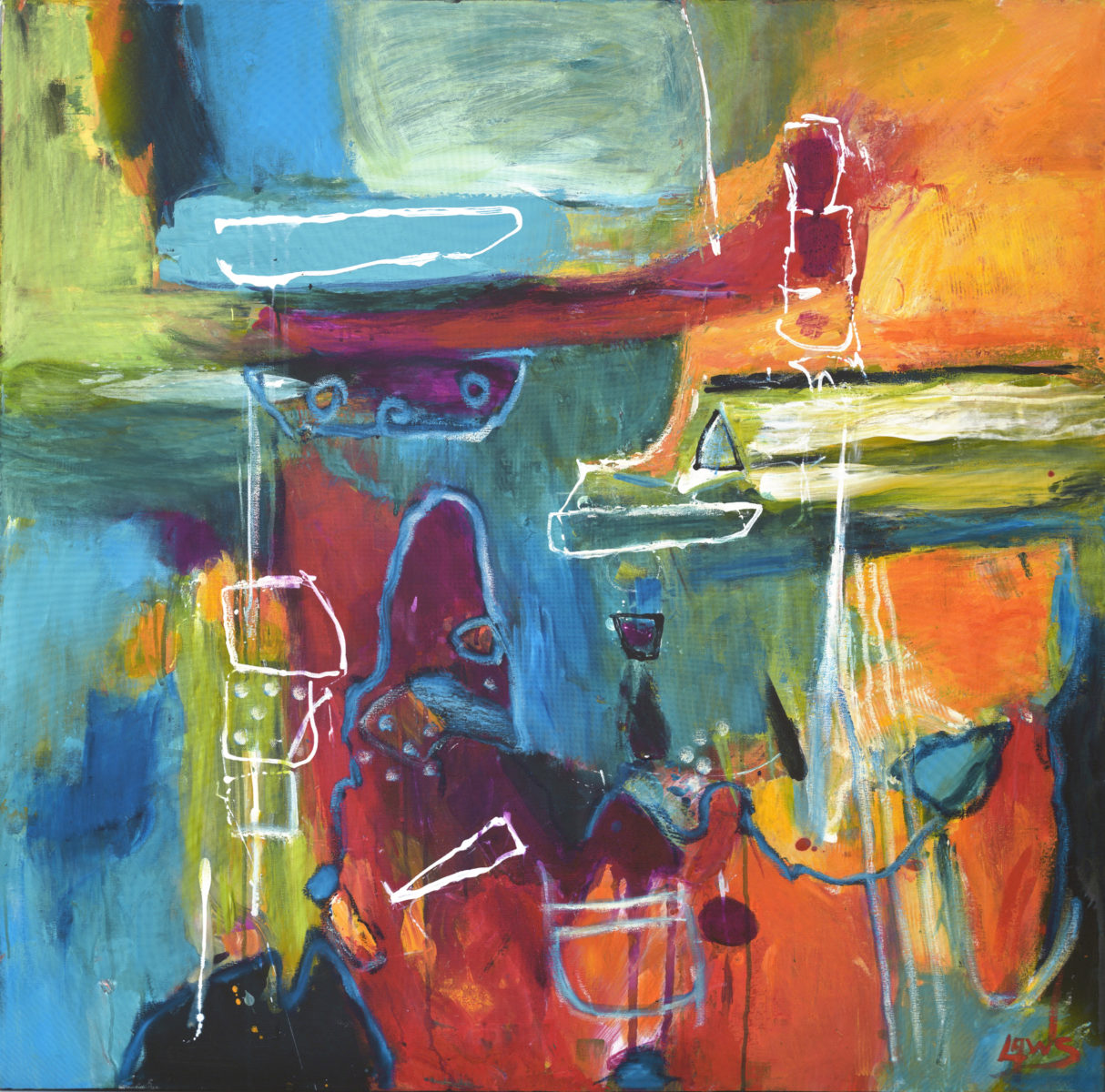 Time for a cruise | Judith Laws | Acrylic and oil sticks on canvas | 100 x 100 cm | $3200