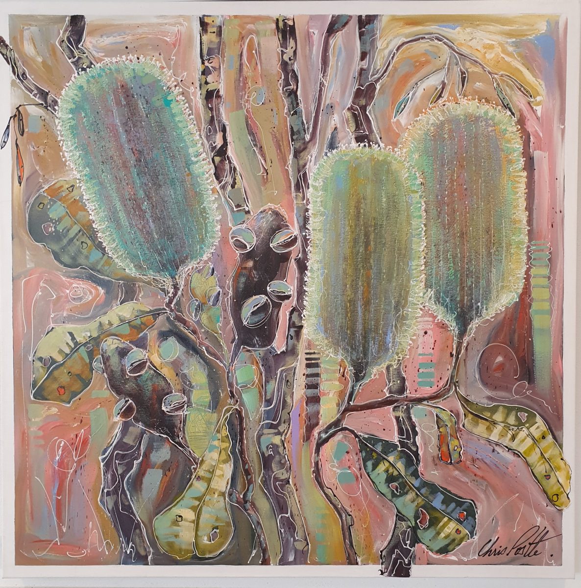 Banksia Bliss | Chris Postle | Acrylic on canvas | 100 x 100 cm | $6000
