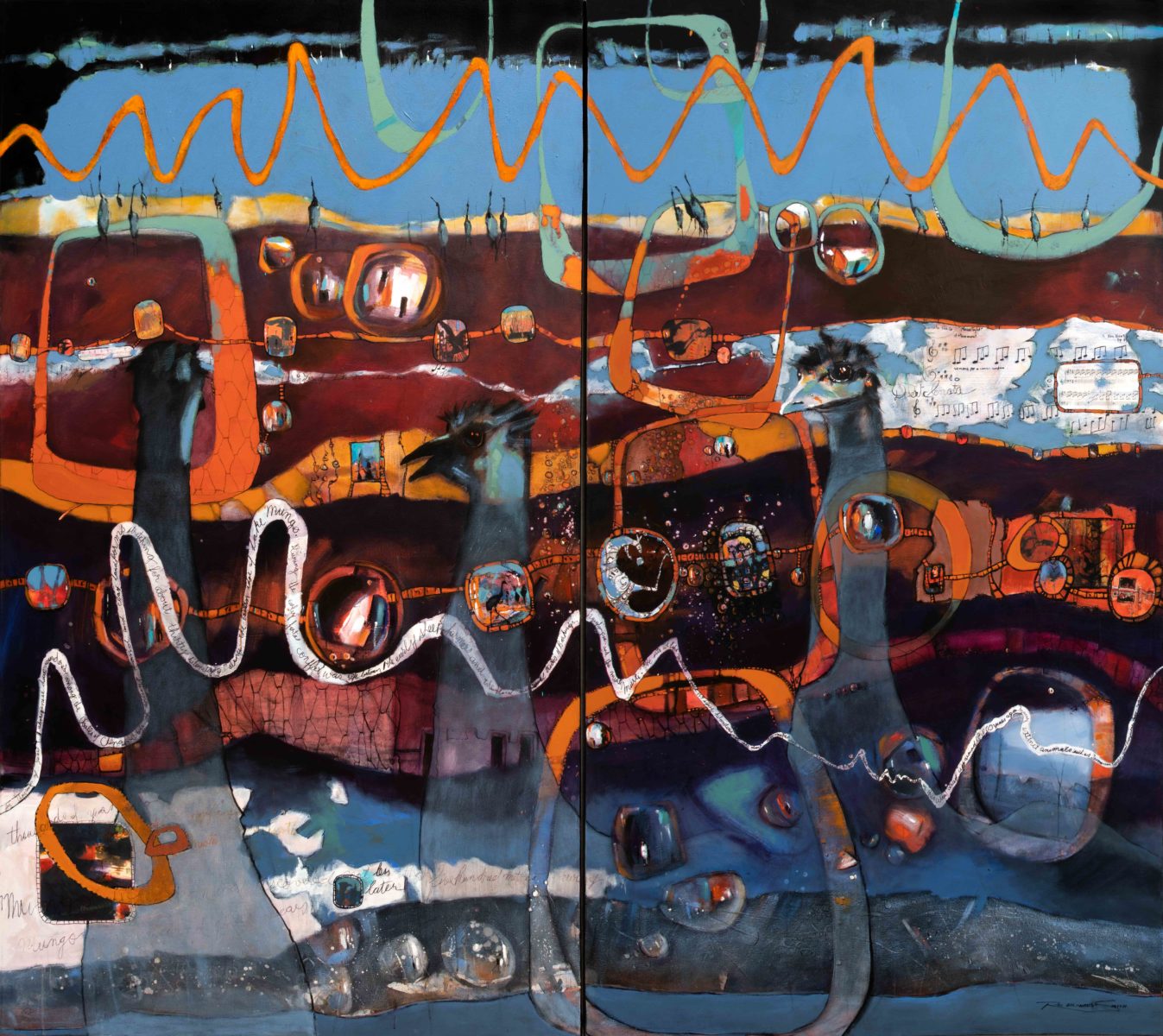 Desert Sonata | Rex Backhaus-Smith | mixed media on canvas | 225 x 250 cm, diptych. | $28,000