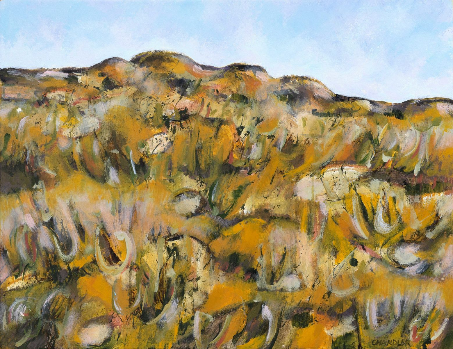 Emu Mountain Morning 2023 | Lisa Chandler | acrylic on canvas | 48 x 62 cm, framed in oak | $1250