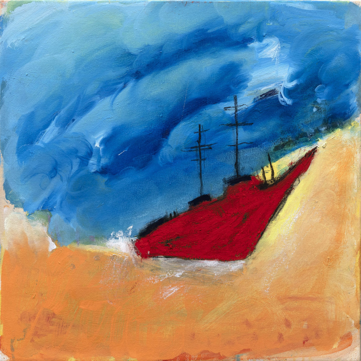 Red Warship 2023 | Sue Gill | oil on canvas | 45 x 45 cm | $1500
