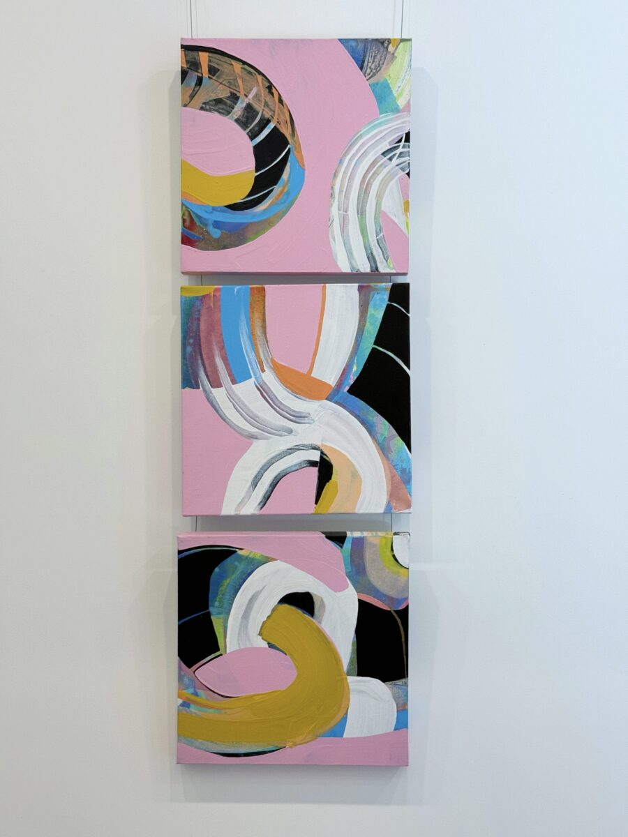 'pre', 'mid', & 'post', Alison Mooney, mixed media on canvas, 40 x 40 cm each, $950 each