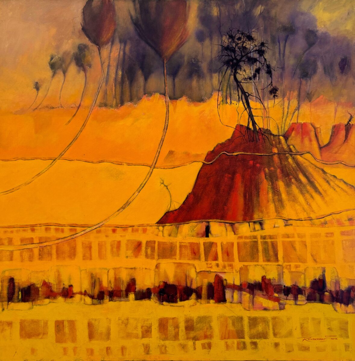 Dust in th Morning Lake Mungo | Rex Backhaus-Smith | Acrylic on canvas | 150 x 150 cm | $15,000