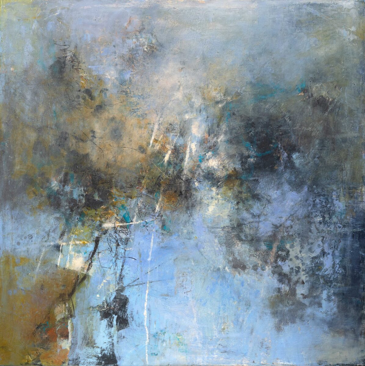 Chatsworth Blue | Kym Barrett | oils and cold wax medium on board | 82 x 82 cm, framed in dark-stained oak | $2,500