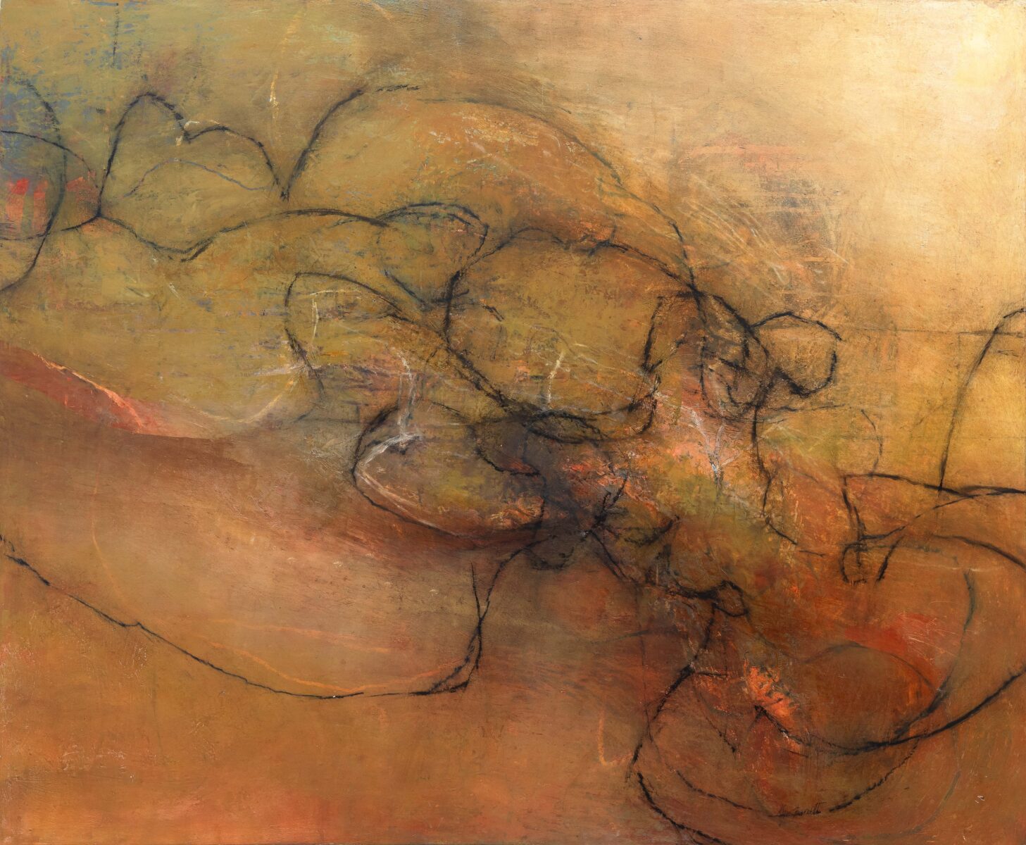 I am the Earth | Kym Barrett | Oils, oilsticks and cold wax on board | 103 x 123 cm, framed in natural oak | $4,500