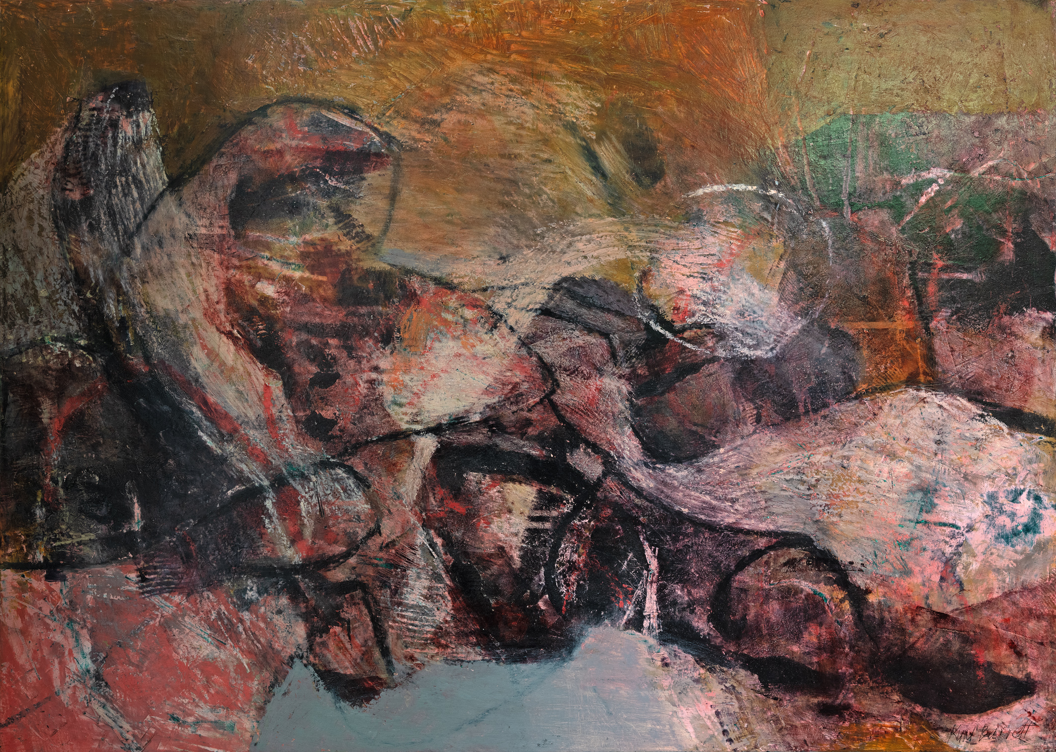 The dark too, blooms & sings | Kym Barrett | Oil and cold wax medium on board | 51.5 x 72 cm | $2,200