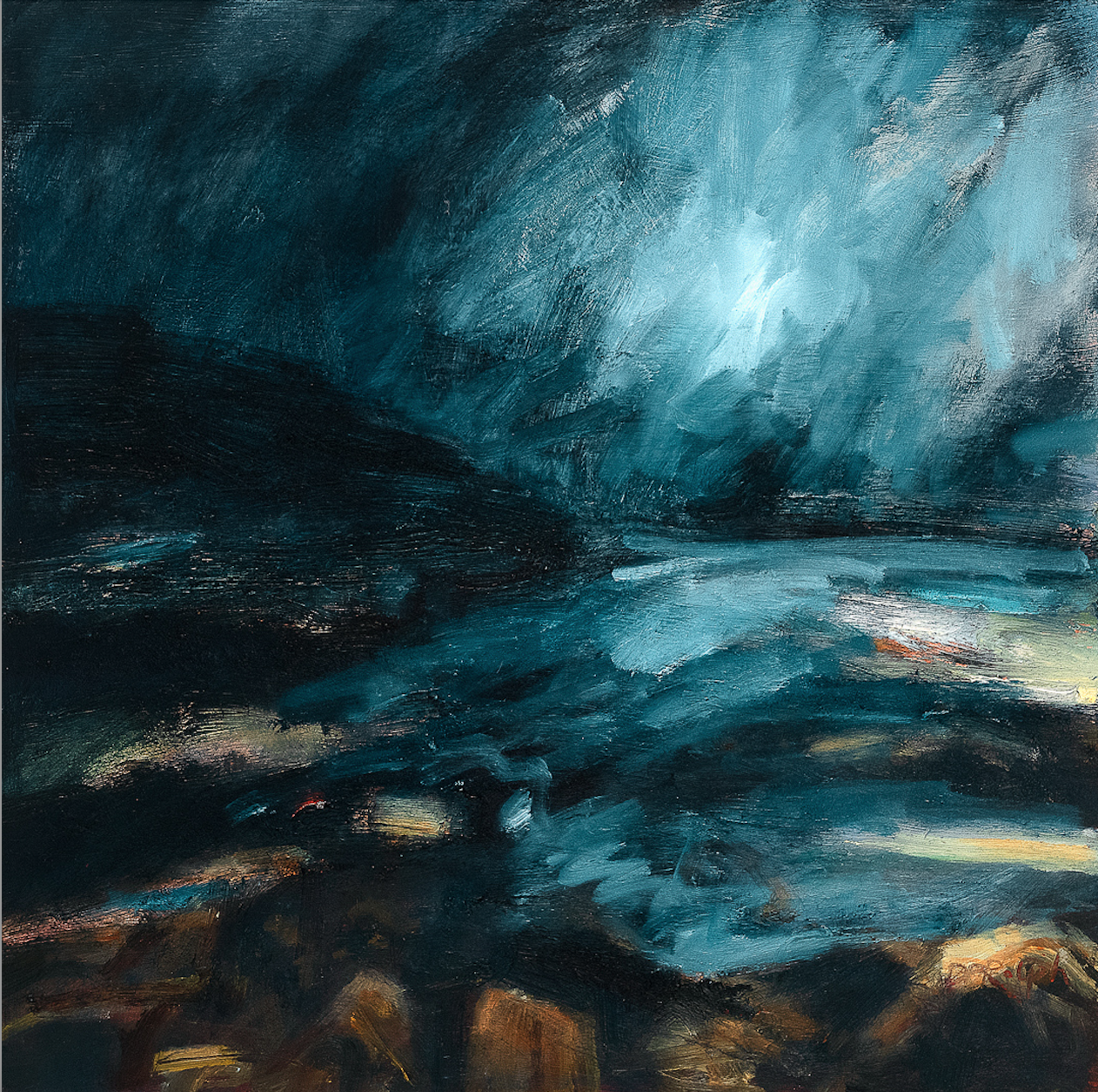 First Bay, Approaching Storm 2024 | Des Rolph | oil on board | 32 x 32 cm, framed | $1,200