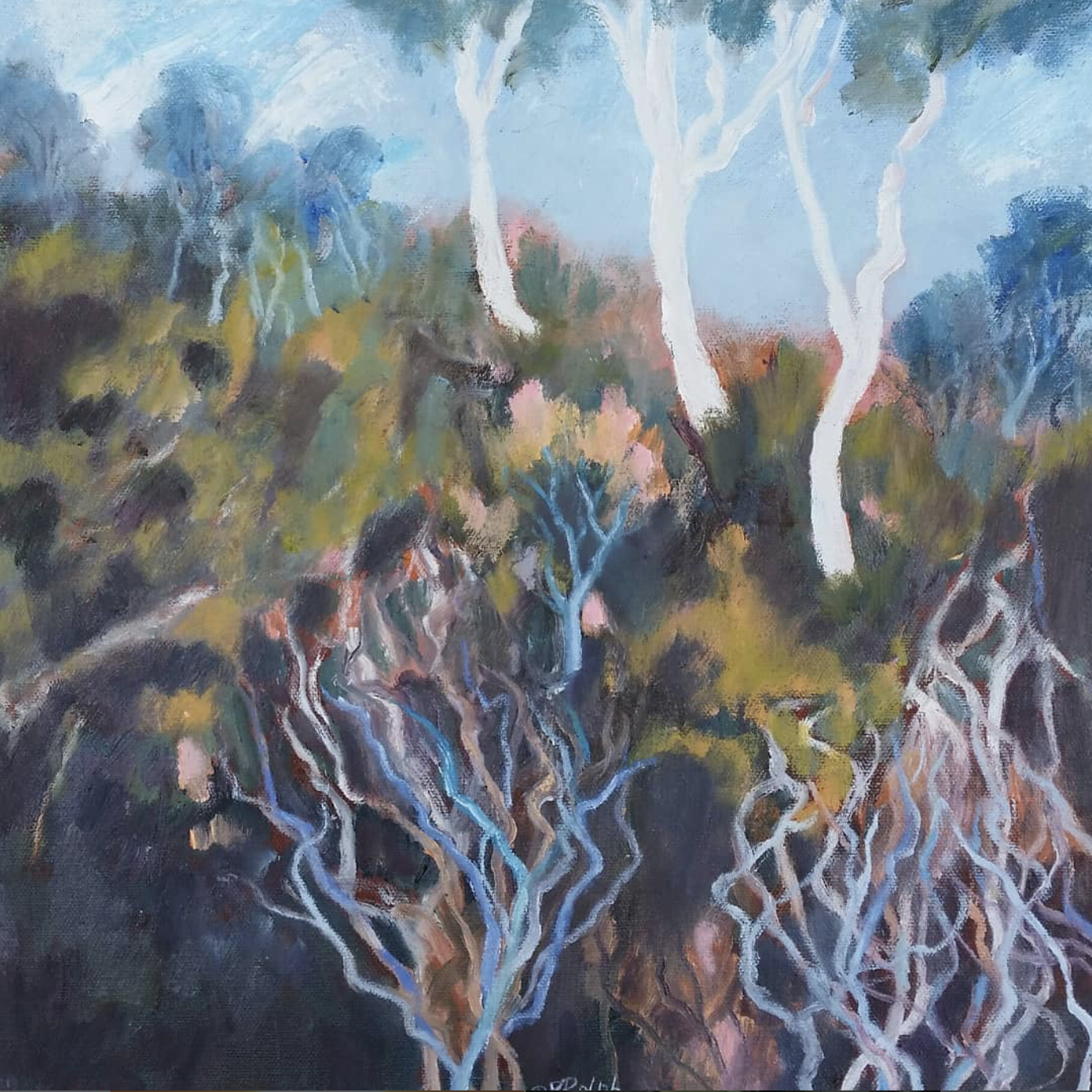 Gully Marcus Beach 2024 | Des Rolph | oil on canvas| 43 x 43 cm, framed | $1,500